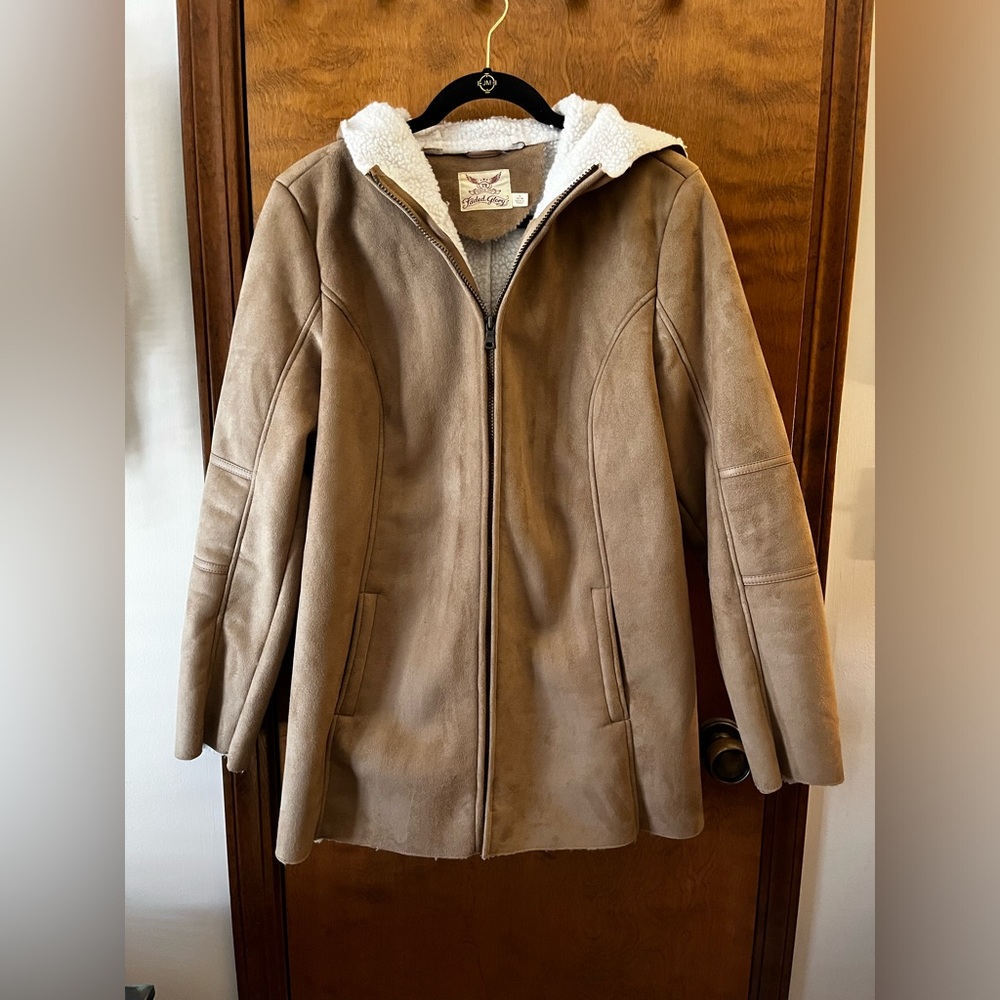 Suede and Sherpa  jacket with hood